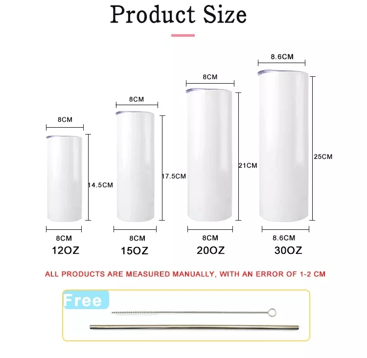 Factory Wholesale 20oz 30oz Stainless Steel Sublimation Tumbler Double Wall Coffee Cup Insulation Vacuum Straight Skinny Tumbler
